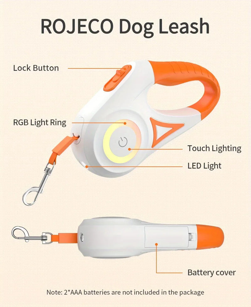 5M/16FT Automatic Retractable Dog Leash With LED Flash Light