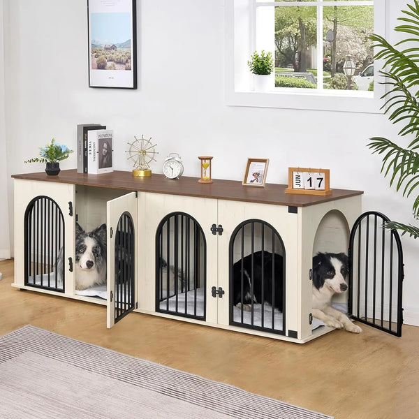 Heavy Duty Dog Crate 71" - Multi-Functional Wooden Furniture with Divider and Side Table!