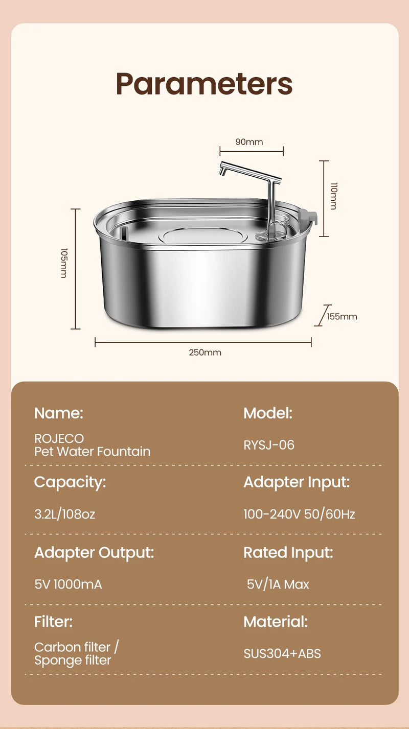 Stainless Steel Cat Water Fountain Automatic